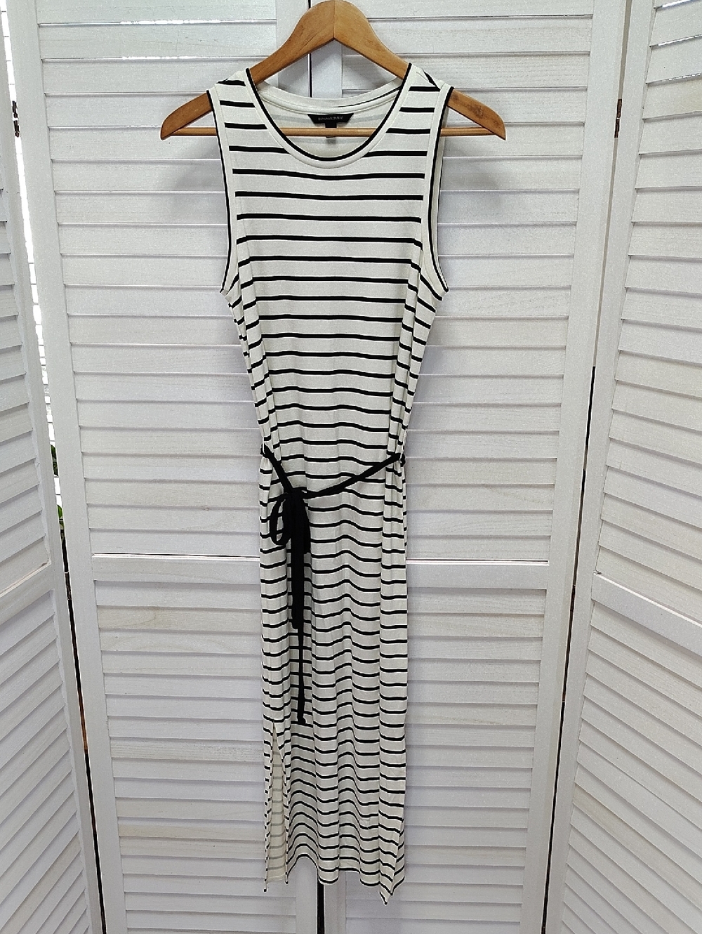 Banana Republic Black & White Striped Sleeveless Maxi Dress